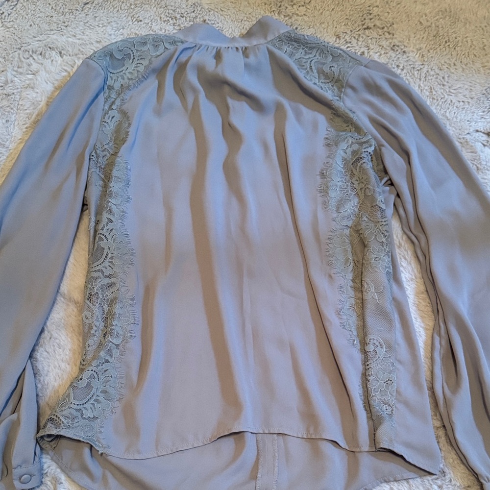 Ann Taylor Lace Accent Blouse - Light Gray